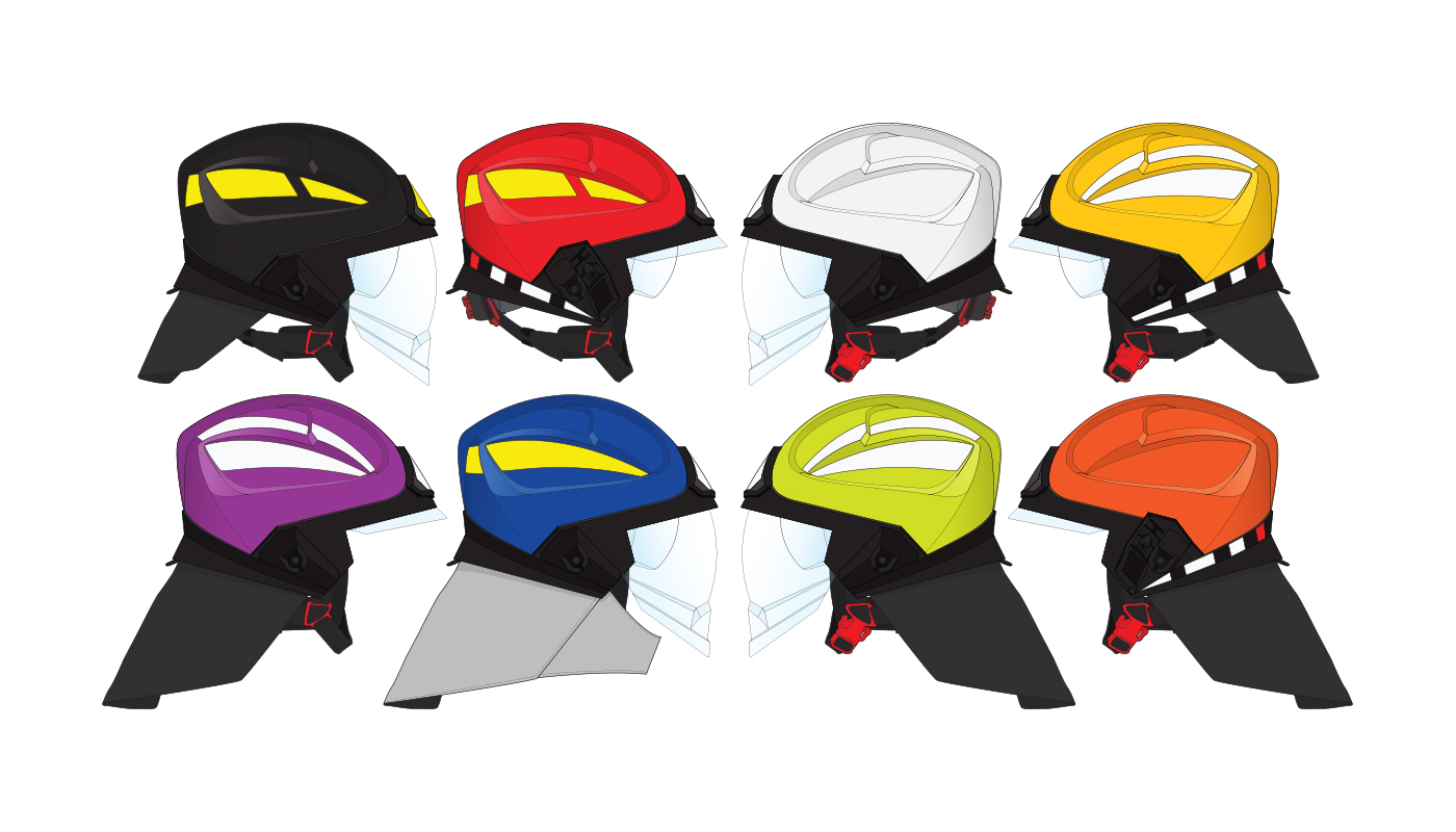 Pacific Helmets product configurator, eight helmet colourways